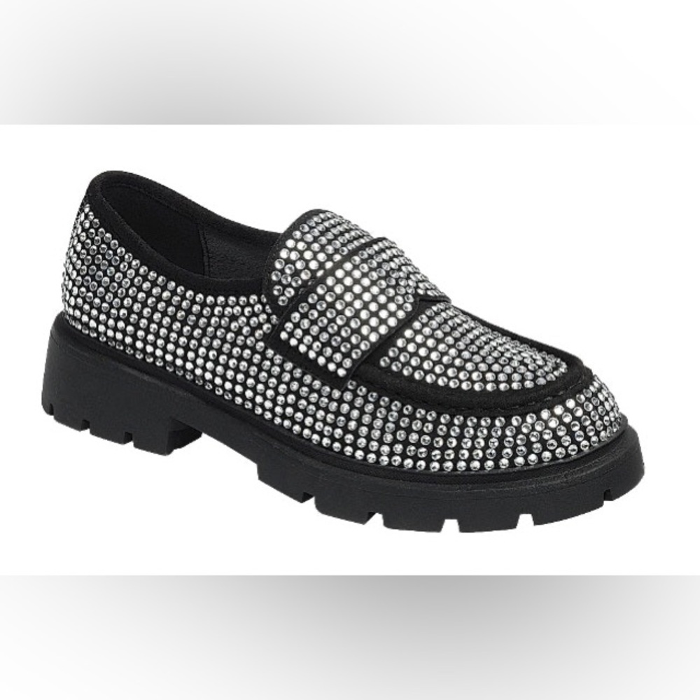 Stylish and Fashion Loafers. Rhinestones Silver Black  Lug Sole. Various Sizes